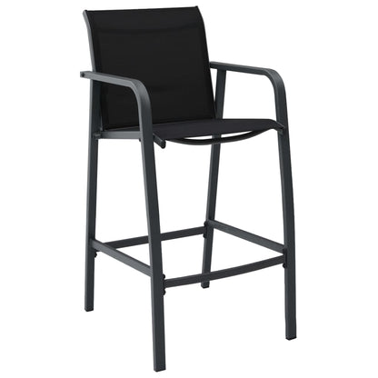 vidaXL Garden Bar Set | Black and dark grey | Tempered glass, steel, textilene