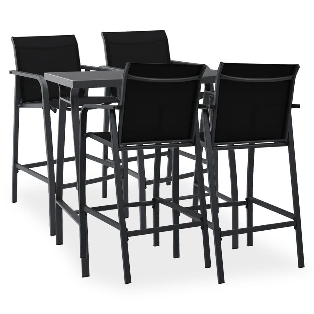vidaXL Garden Bar Set | Black and Dark Grey | Tempered glass, Steel, Textilene