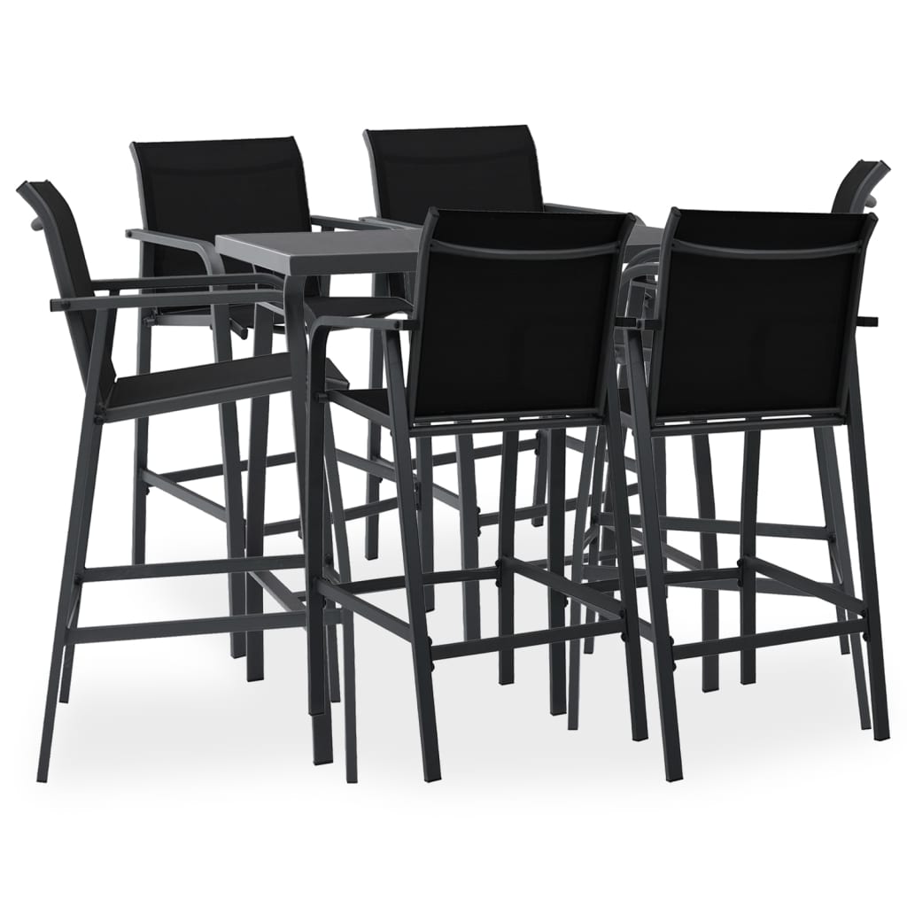 vidaXL Garden Bar Set | Black and dark grey | Tempered glass, steel, textilene