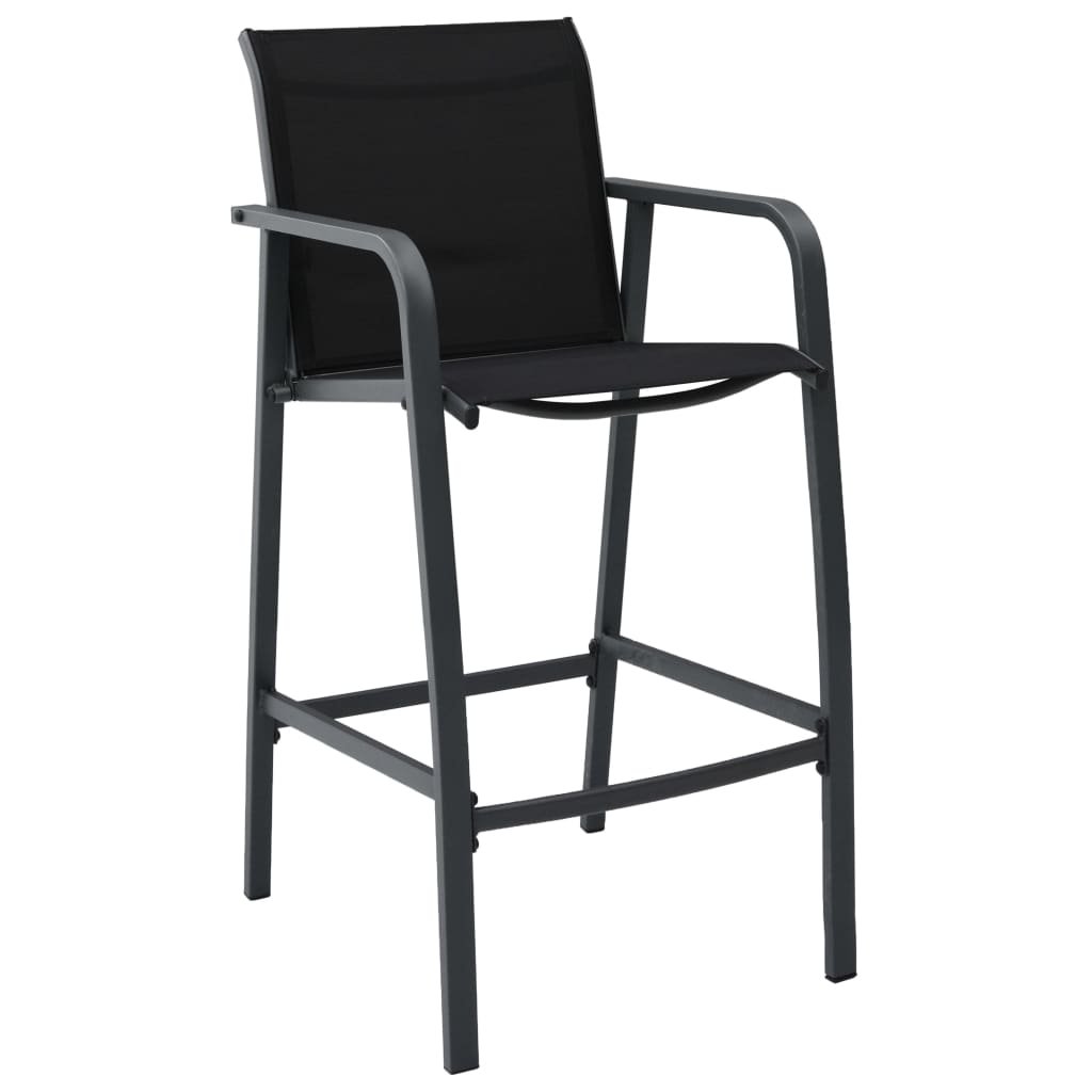 vidaXL Garden Bar Set | Black and dark grey | Tempered glass, steel, textilene