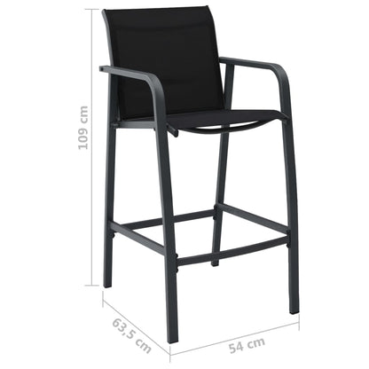 vidaXL Garden Bar Set | Black and dark grey | Tempered glass, steel, textilene