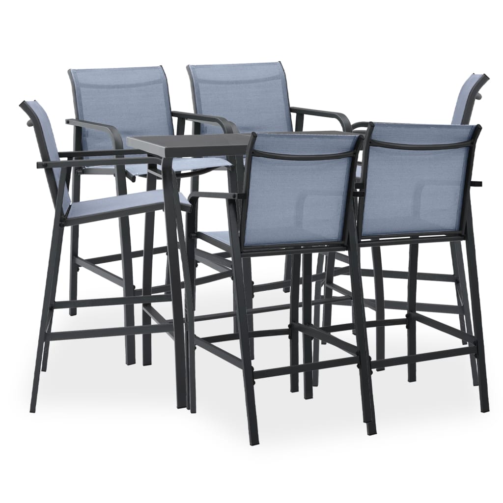 vidaXL Garden Bar Set | Black | Tempered glass, steel, textilene | Large