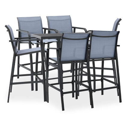 vidaXL Garden Bar Set | Black | Tempered glass, steel, textilene | Large