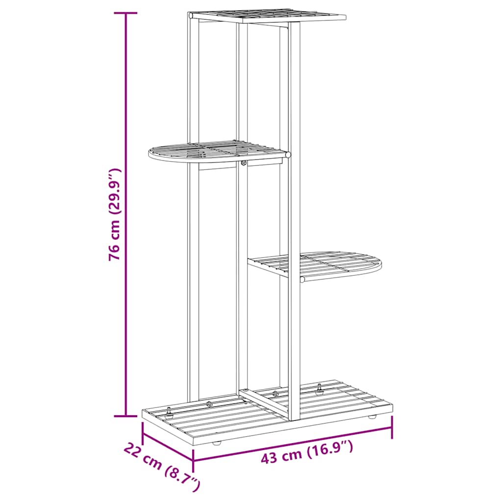 vidaXL 4-Floor Flower Stand 43x22x76 cm Black Metal