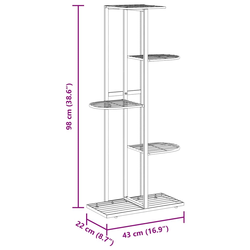 vidaXL 5-Floor Flower Stand 43x22x98 cm Black Metal