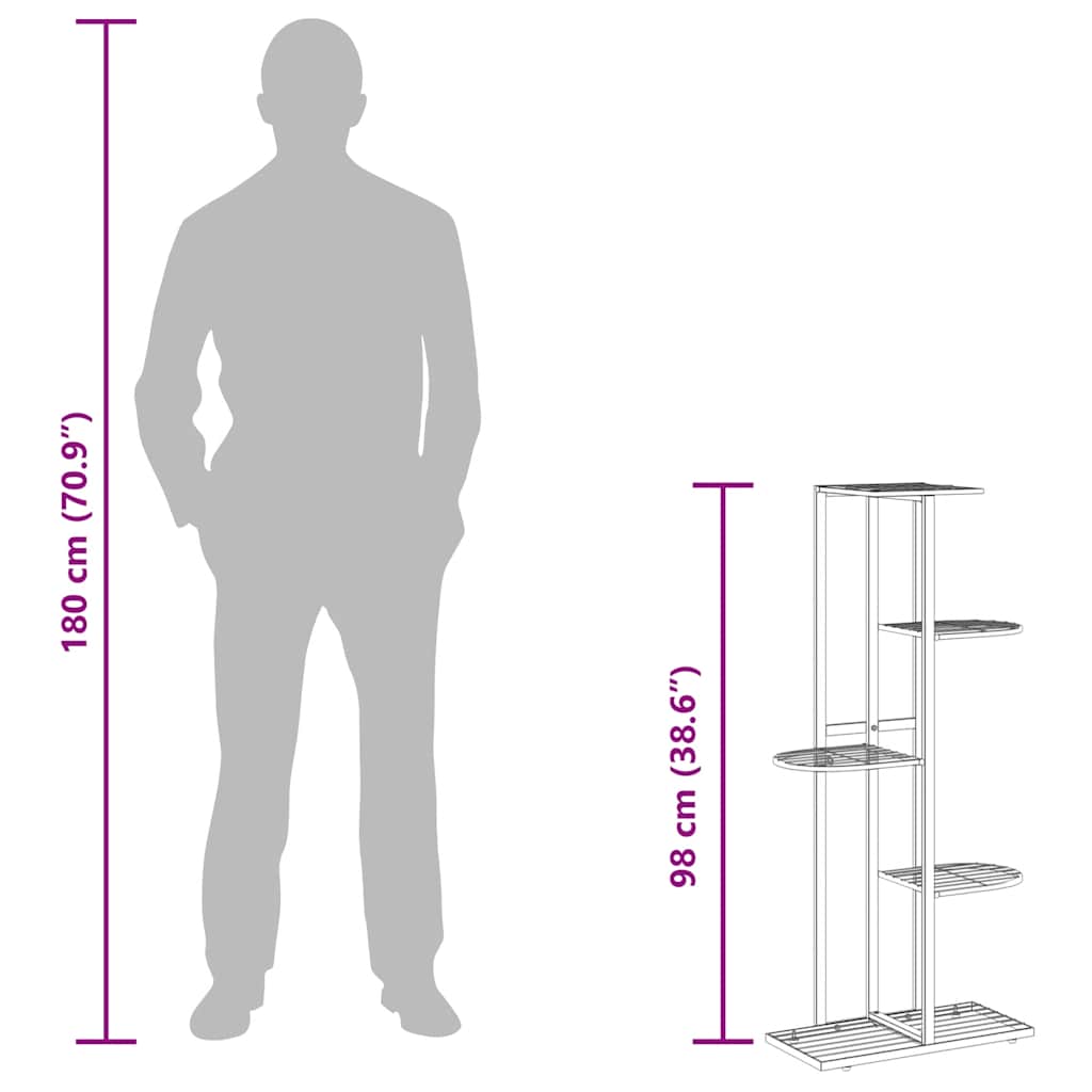 vidaXL 5-Floor Flower Stand 43x22x98 cm Black Metal