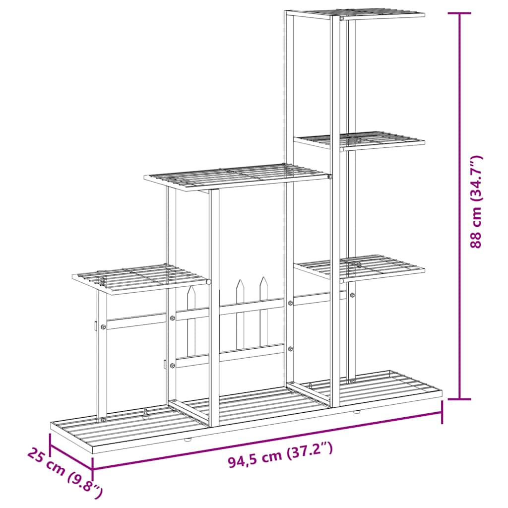 vidaXL Flower Stand 94.5x25x88 cm Black Metal