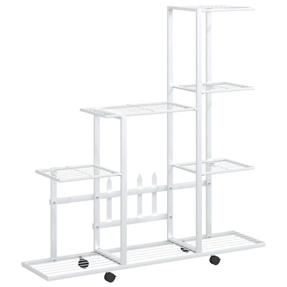 vidaXL Flower Stand with Wheel 94.5x25x92.5 cm White Metal