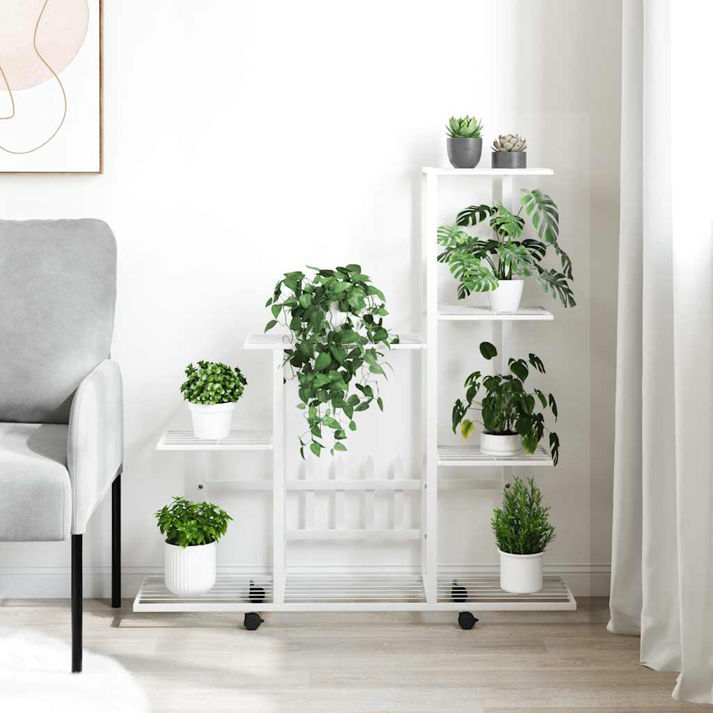 vidaXL Flower Stand with Wheel 94.5x25x92.5 cm White Metal