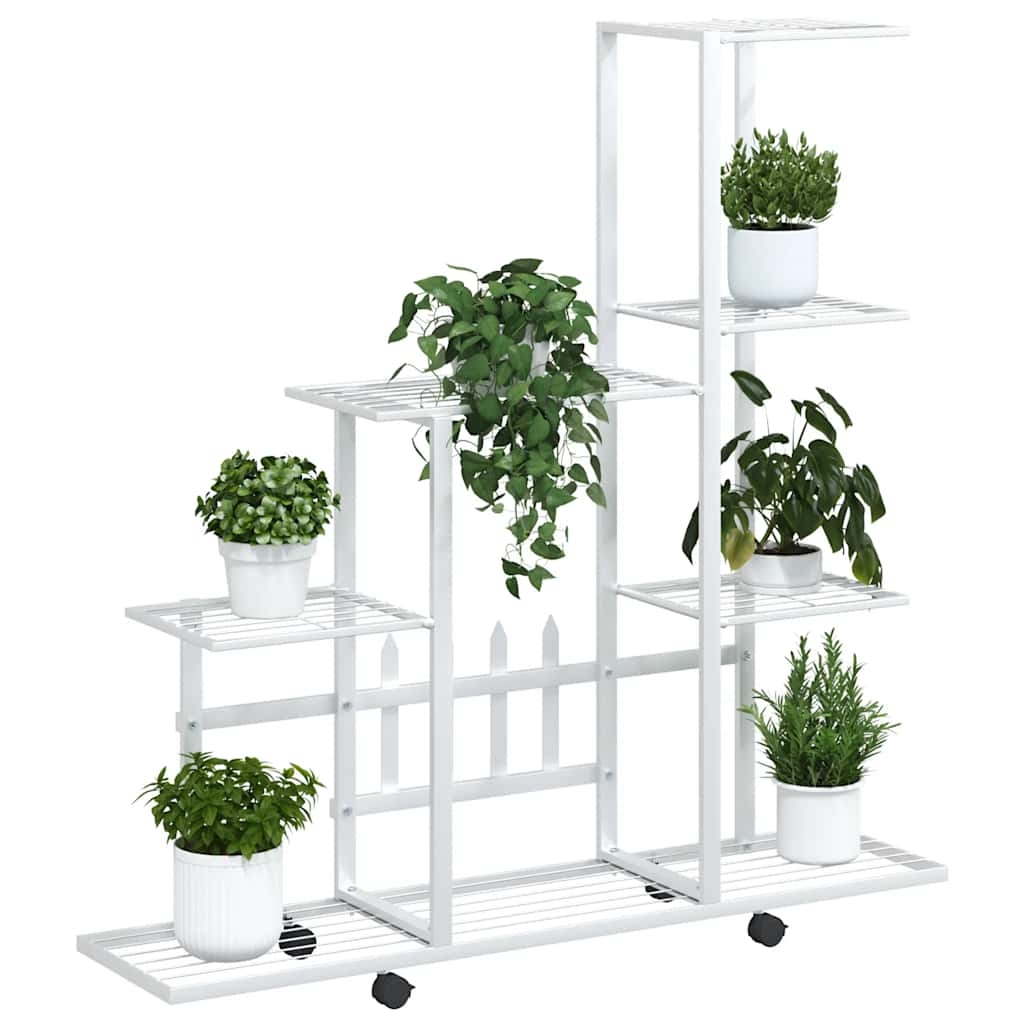 vidaXL Flower Stand with Wheel 94.5x25x92.5 cm White Metal