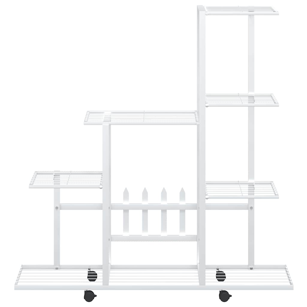 vidaXL Flower Stand with Wheel 94.5x25x92.5 cm White Metal