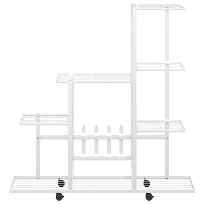 vidaXL Flower Stand with Wheel 94.5x25x92.5 cm White Metal
