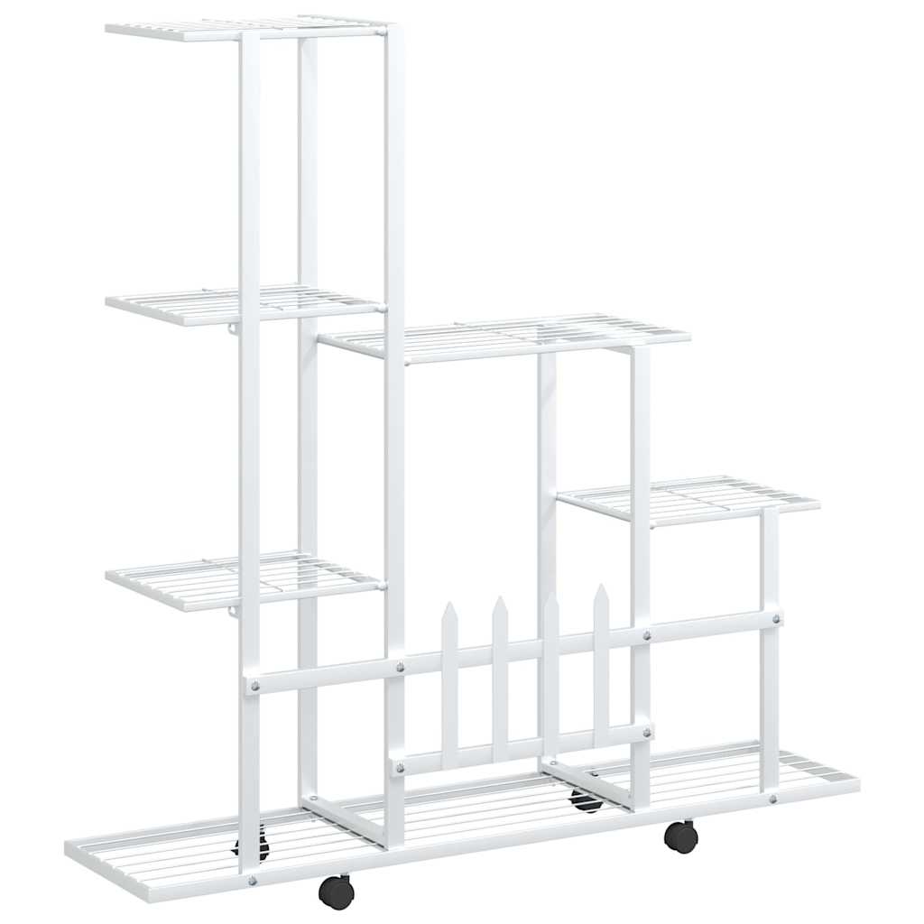 vidaXL Flower Stand with Wheel 94.5x25x92.5 cm White Metal