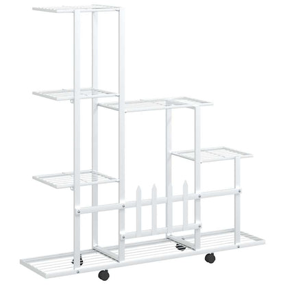 vidaXL Flower Stand with Wheel 94.5x25x92.5 cm White Metal