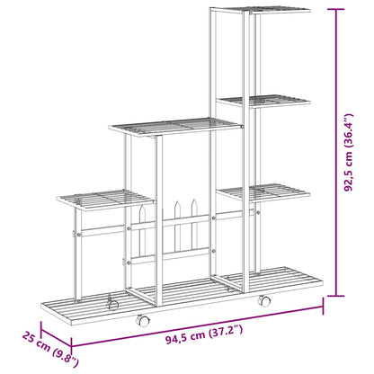 vidaXL Flower Stand with Wheel 94.5x25x92.5 cm White Metal