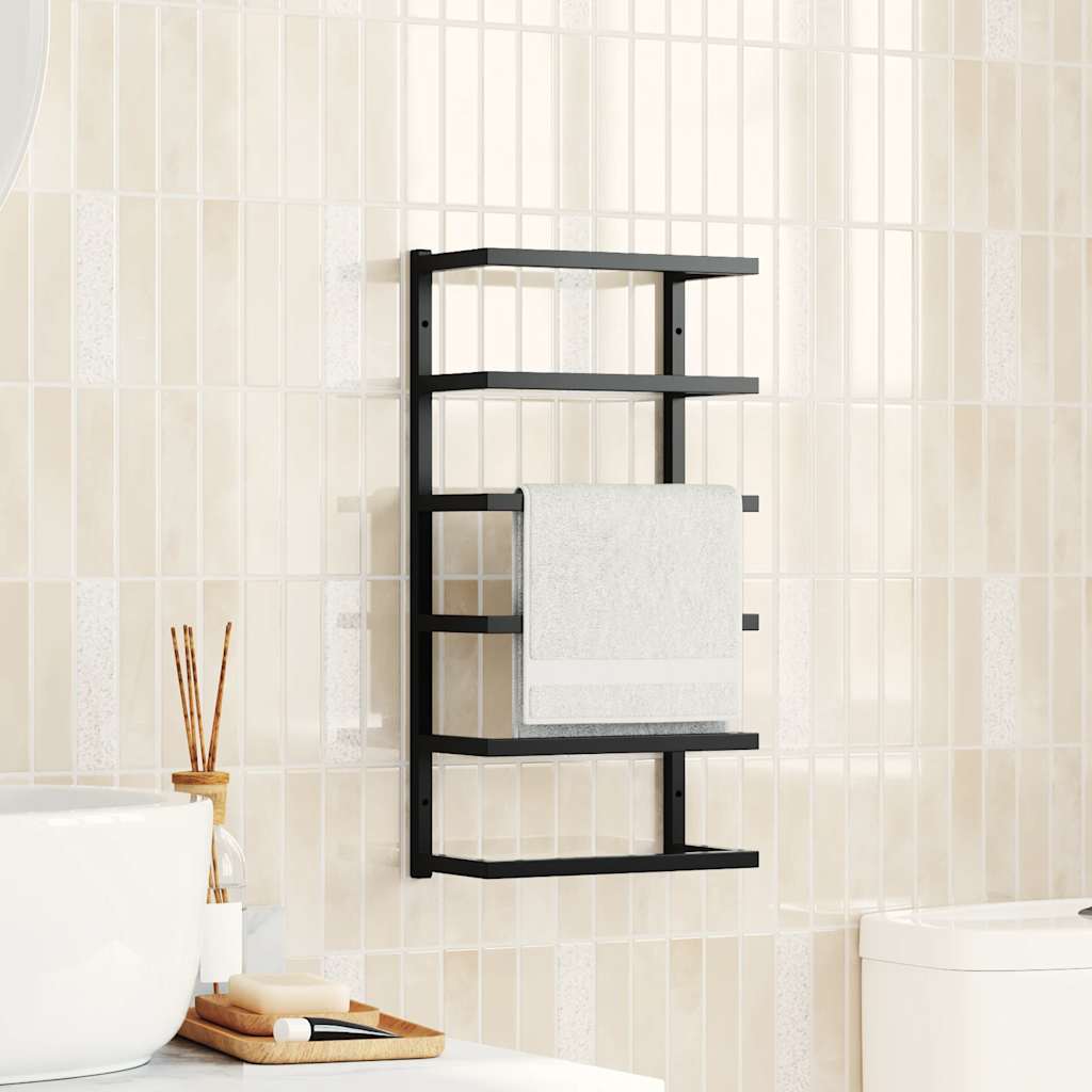 vidaXL Towel Rack | Black | Steel | Towel Rack | Rectangular | Contemporary