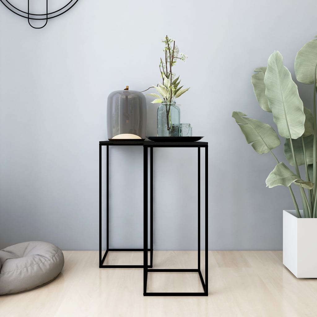 336128 vidaXL Side Tables 2 pcs Black Steel