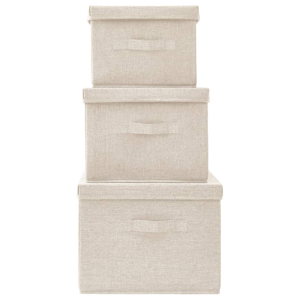 vidaXL Stackable Storage Box Set of 3 Piece Fabric Cream