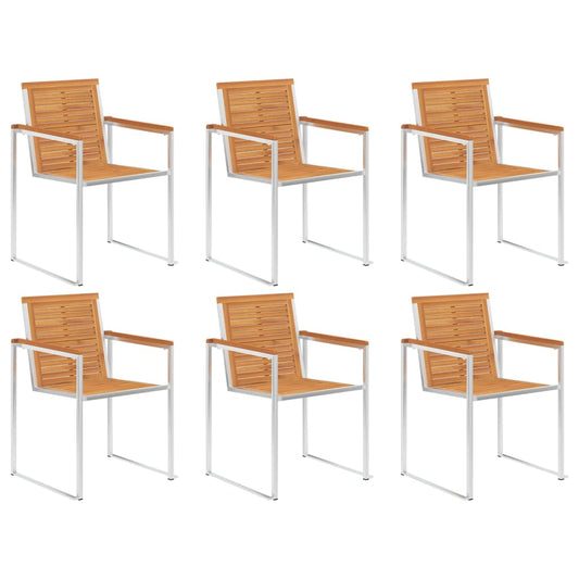 vidaXL Garden Chairs 6 pcs Solid Acacia Wood and Stainless Steel