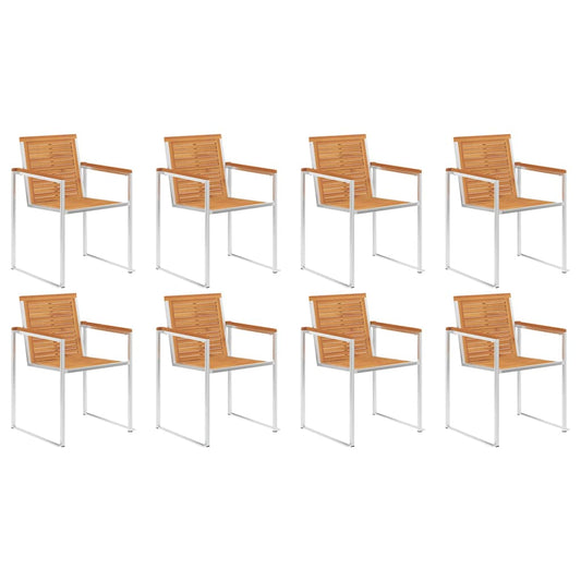 vidaXL Garden Chairs 8 pcs Solid Acacia Wood and Stainless Steel