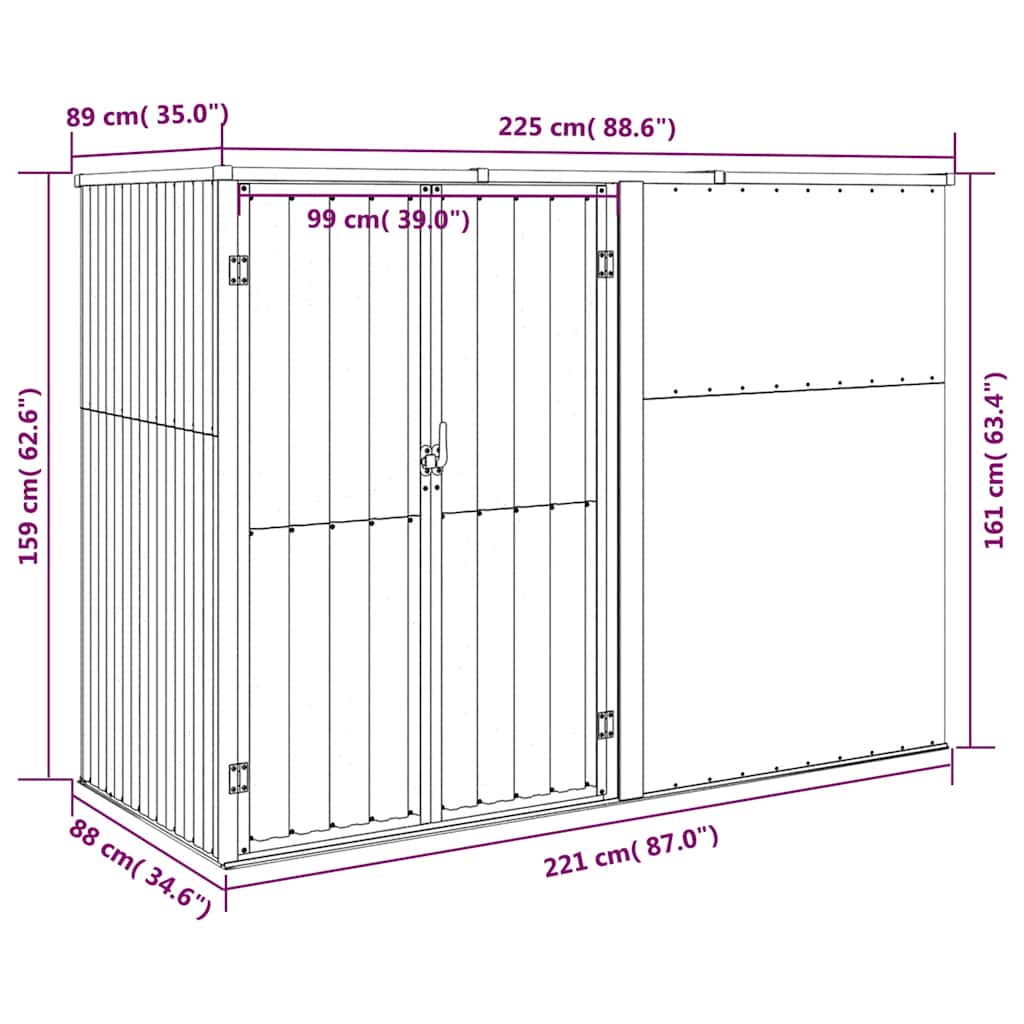 vidaXL Garden Tool Shed Brown 225x89x161 cm Galvanised Steel