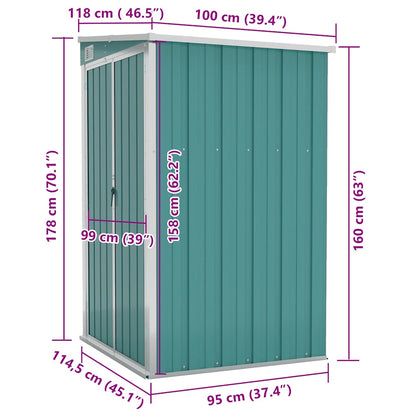 vidaXL Wall-mounted Garden Shed Green 118x100x178 cm Galvanised Steel