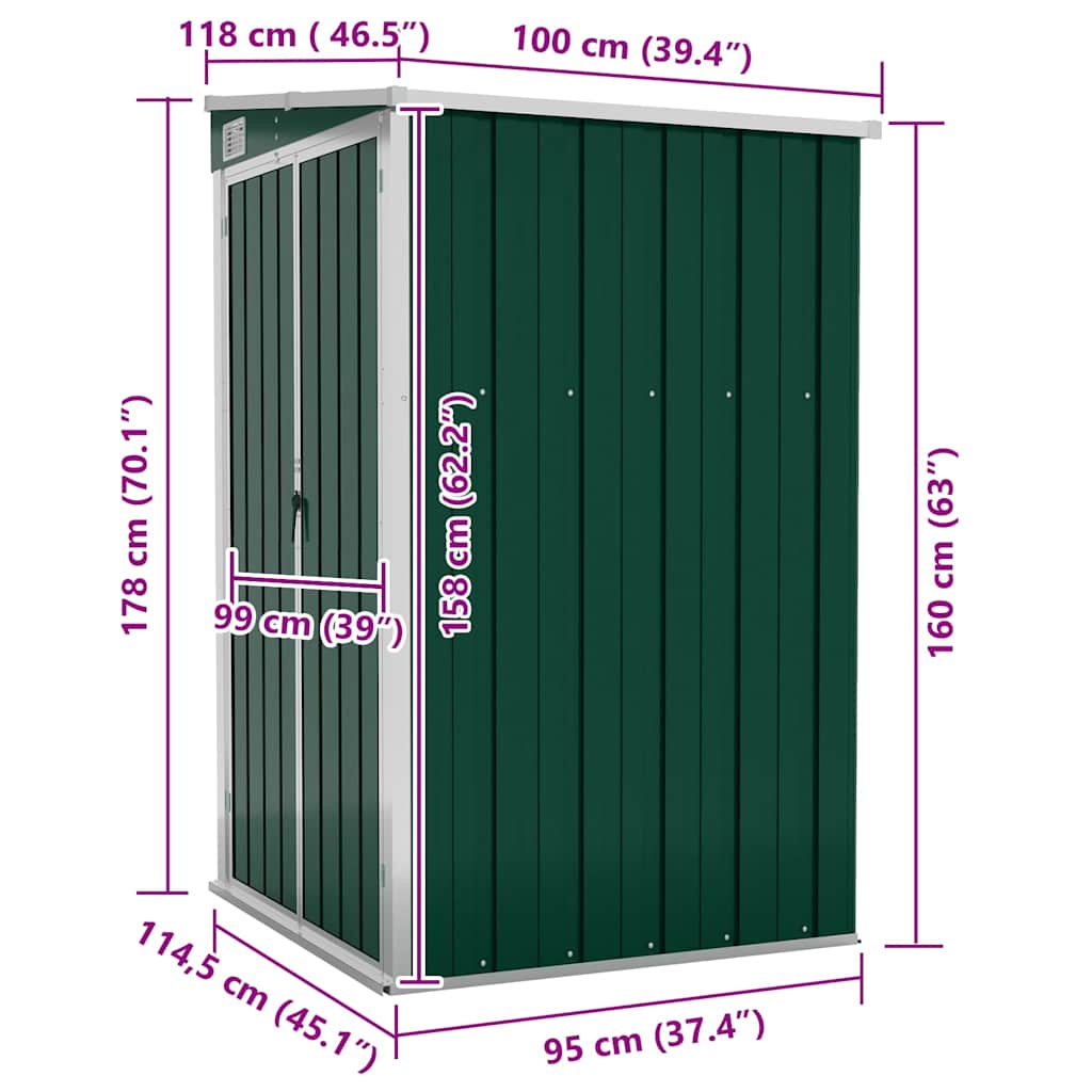 vidaXL Wall-mounted Garden Shed Green 118x100x178 cm Galvanised Steel