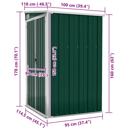 vidaXL Wall-mounted Garden Shed Green 118x100x178 cm Galvanised Steel