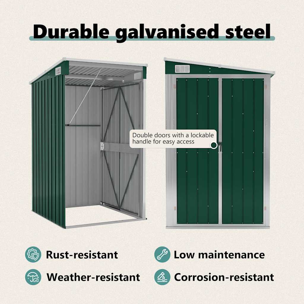 vidaXL Wall-mounted Garden Shed Green 118x100x178 cm Galvanised Steel
