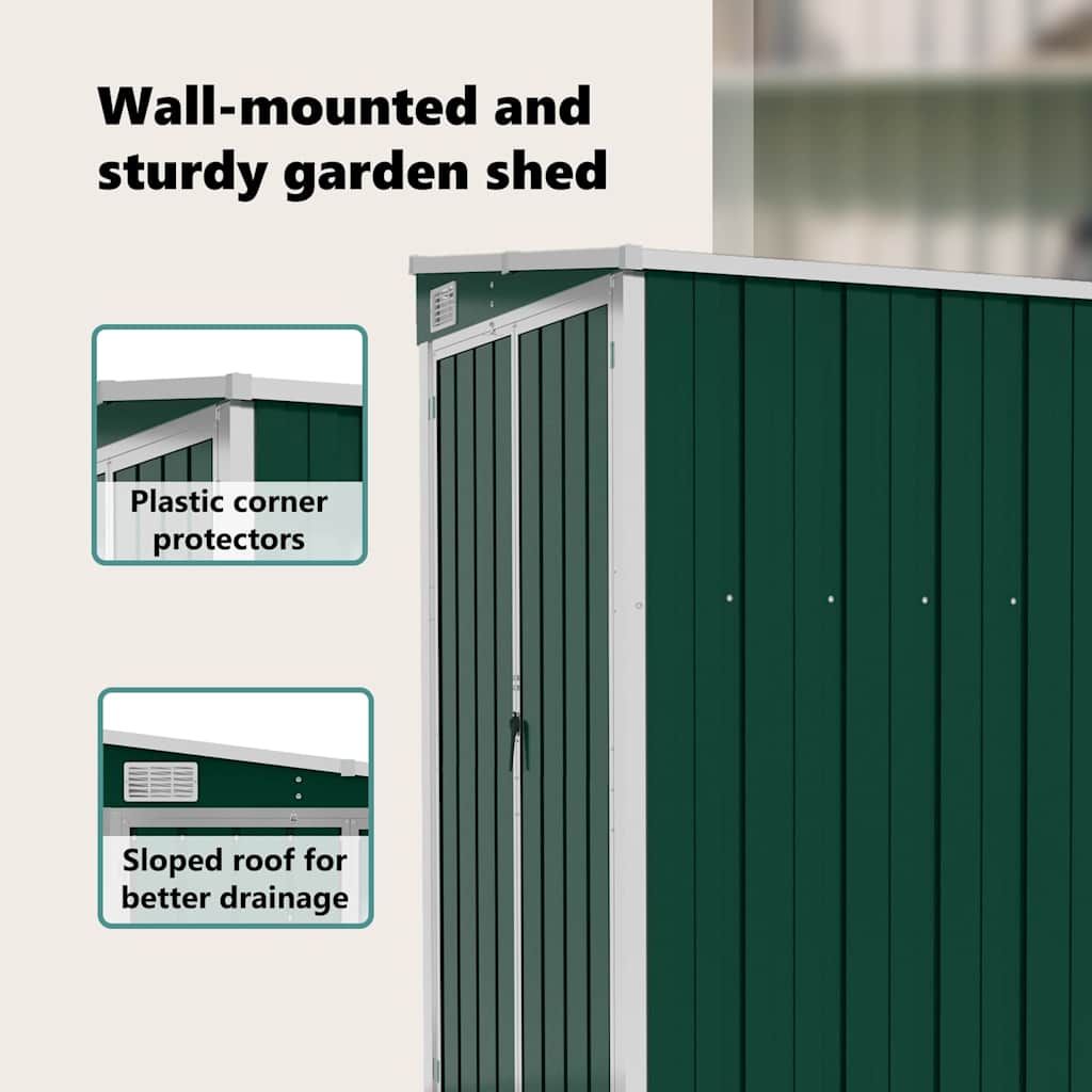 vidaXL Wall-mounted Garden Shed Green 118x100x178 cm Galvanised Steel
