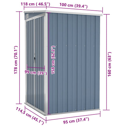 vidaXL Wall-mounted Garden Shed Grey 118x100x178 cm Galvanised Steel