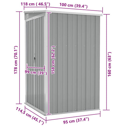 vidaXL Wall-mounted Garden Shed Grey 118x100x178 cm Galvanised Steel