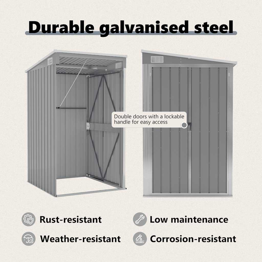 vidaXL Wall-mounted Garden Shed Grey 118x100x178 cm Galvanised Steel