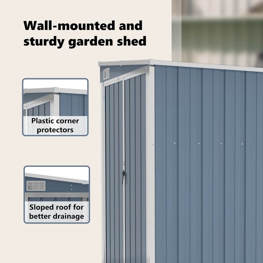 vidaXL Wall-mounted Garden Shed Grey 118x100x178 cm Galvanised Steel