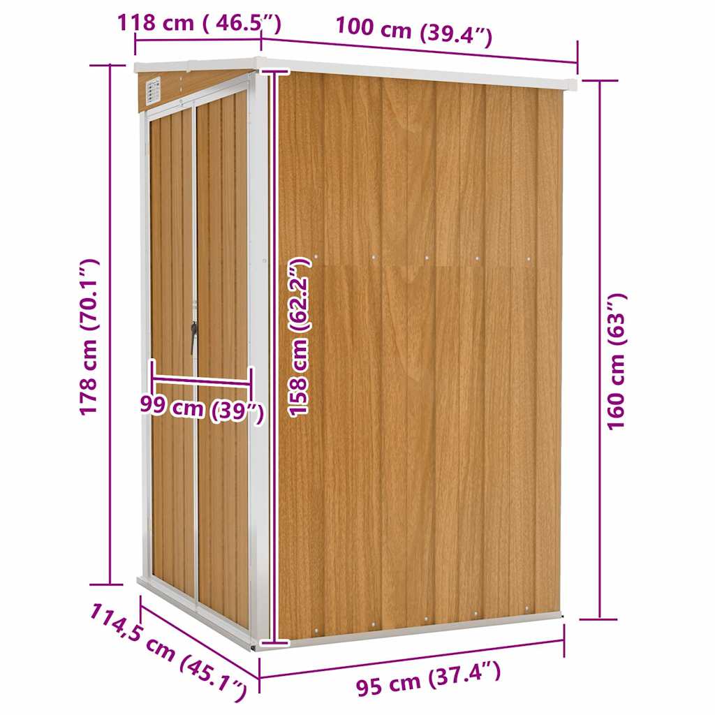 vidaXL Wall-mounted Garden Shed Brown 118x100x178 cm Galvanised Steel