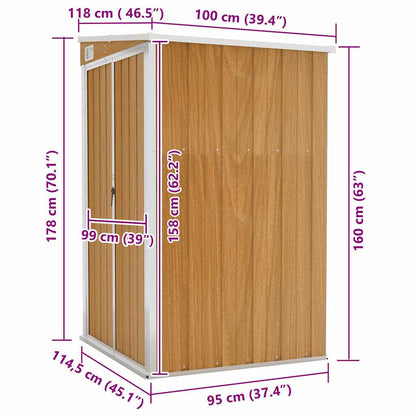 vidaXL Wall-mounted Garden Shed Brown 118x100x178 cm Galvanised Steel