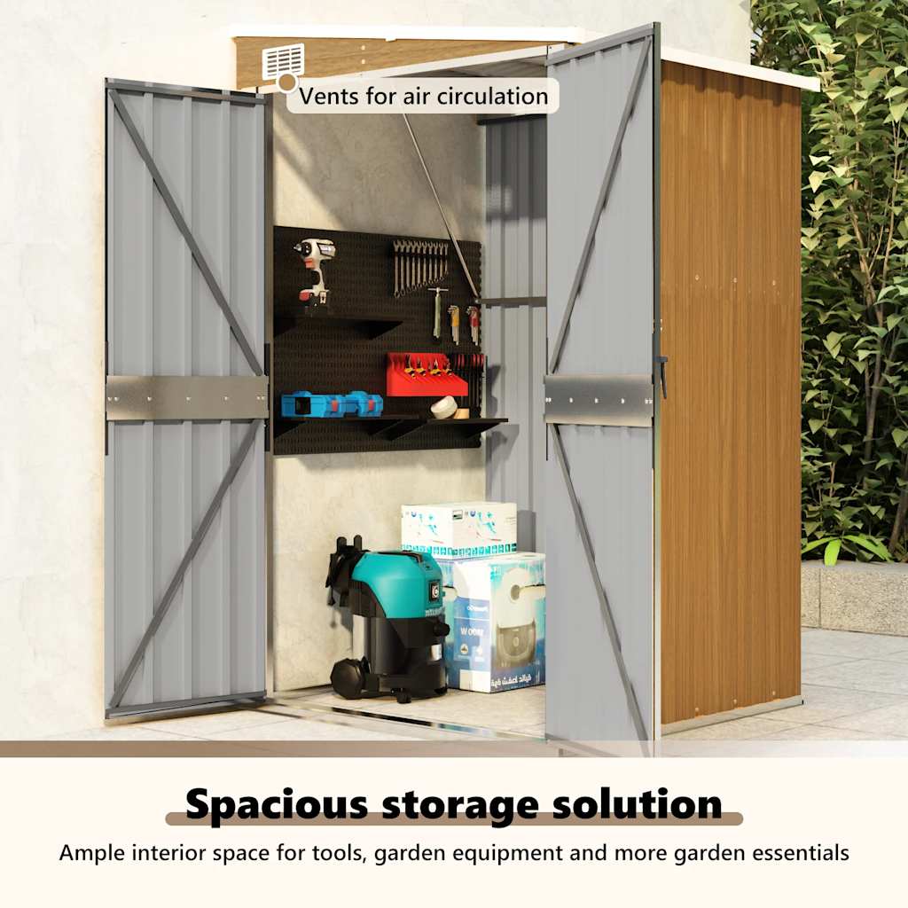 vidaXL Wall-mounted Garden Shed Brown 118x100x178 cm Galvanised Steel