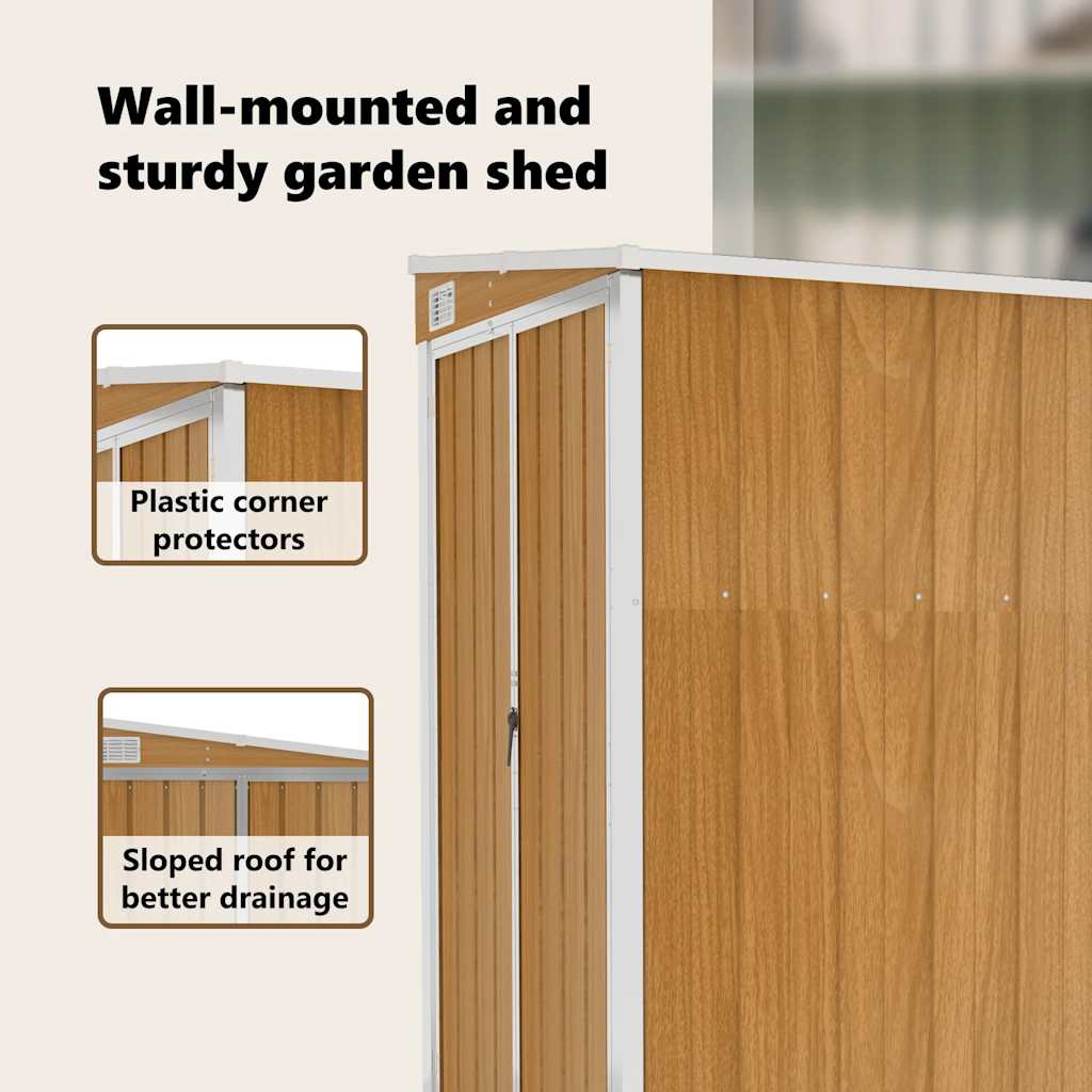 vidaXL Wall-mounted Garden Shed Brown 118x100x178 cm Galvanised Steel