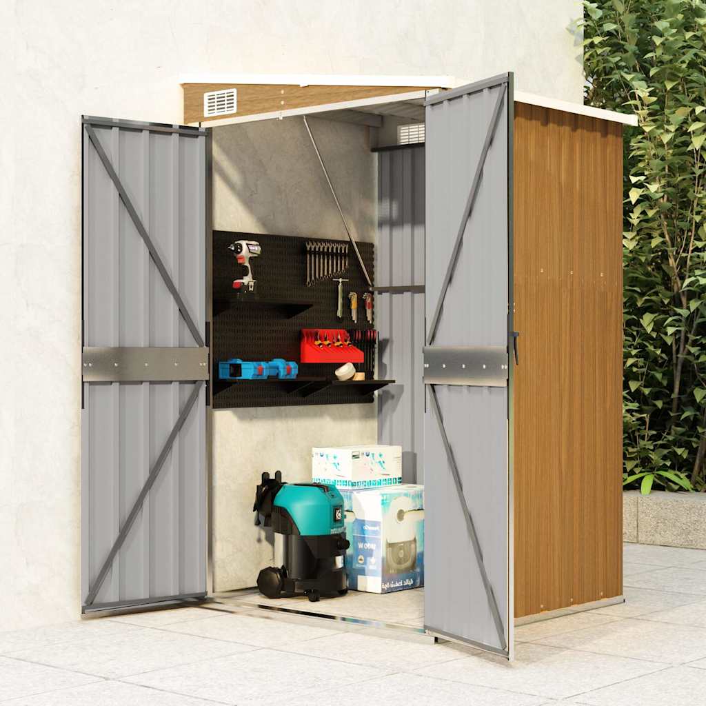 vidaXL Wall-mounted Garden Shed Brown 118x100x178 cm Galvanised Steel