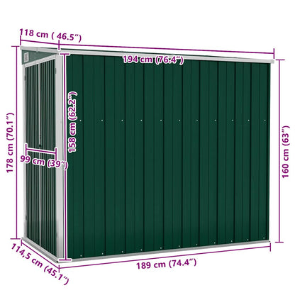 vidaXL Wall-mounted Garden Shed Green 118x194x178 cm Galvanised Steel