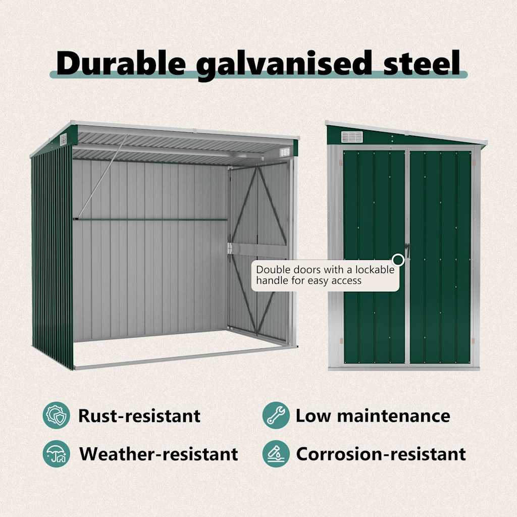 vidaXL Wall-mounted Garden Shed Green 118x194x178 cm Galvanised Steel