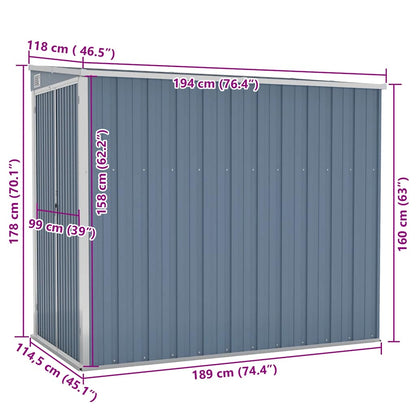 vidaXL Wall-mounted Garden Shed Grey 118x194x178 cm Galvanised Steel