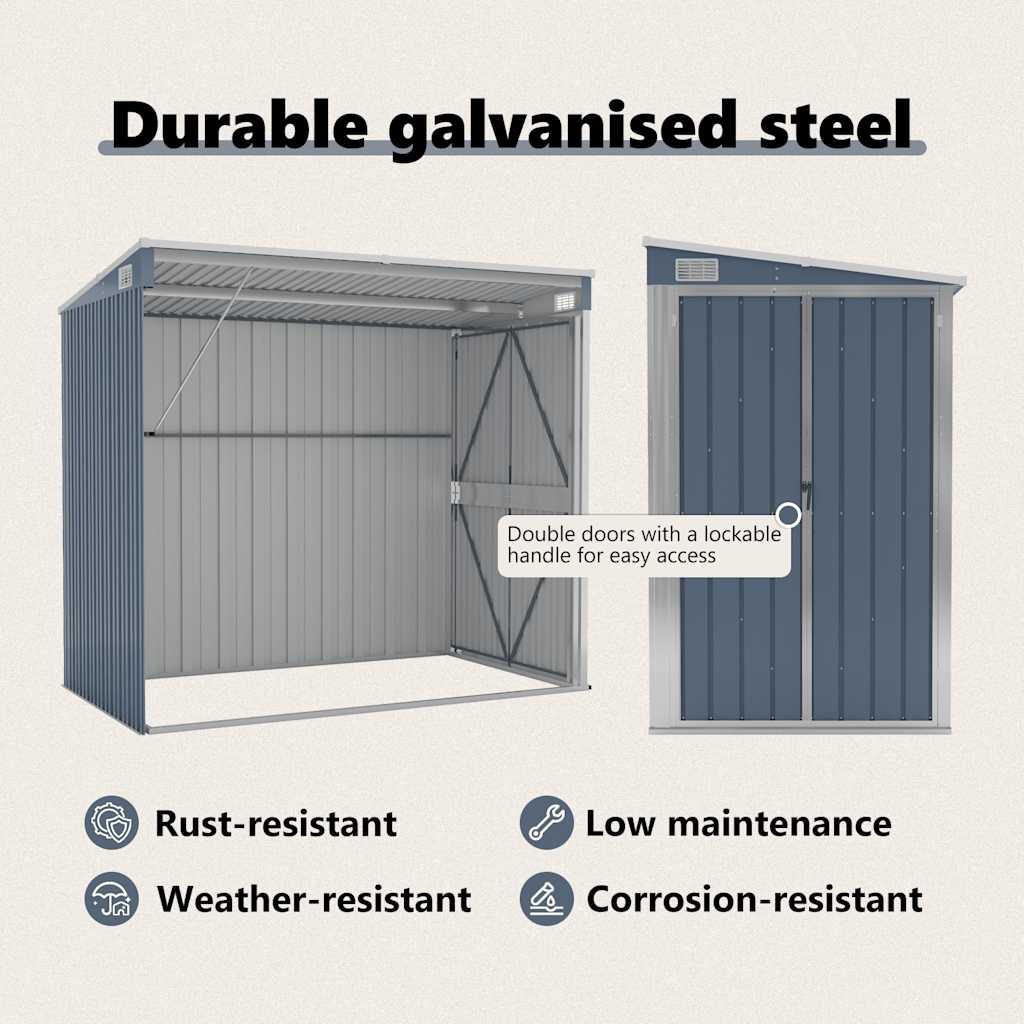 vidaXL Wall-mounted Garden Shed Grey 118x194x178 cm Galvanised Steel