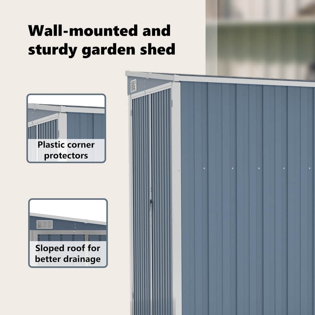 vidaXL Wall-mounted Garden Shed Grey 118x194x178 cm Galvanised Steel