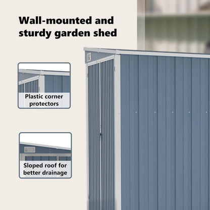 vidaXL Wall-mounted Garden Shed Grey 118x194x178 cm Galvanised Steel