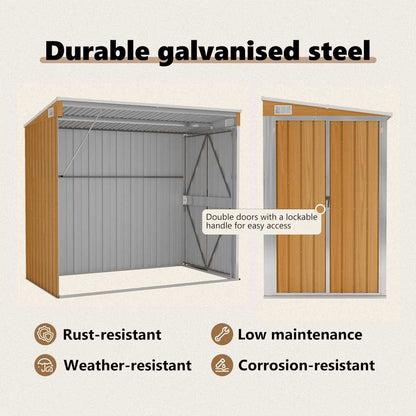 vidaXL Wall-mounted Garden Shed Brown 118x194x178 cm Galvanised Steel