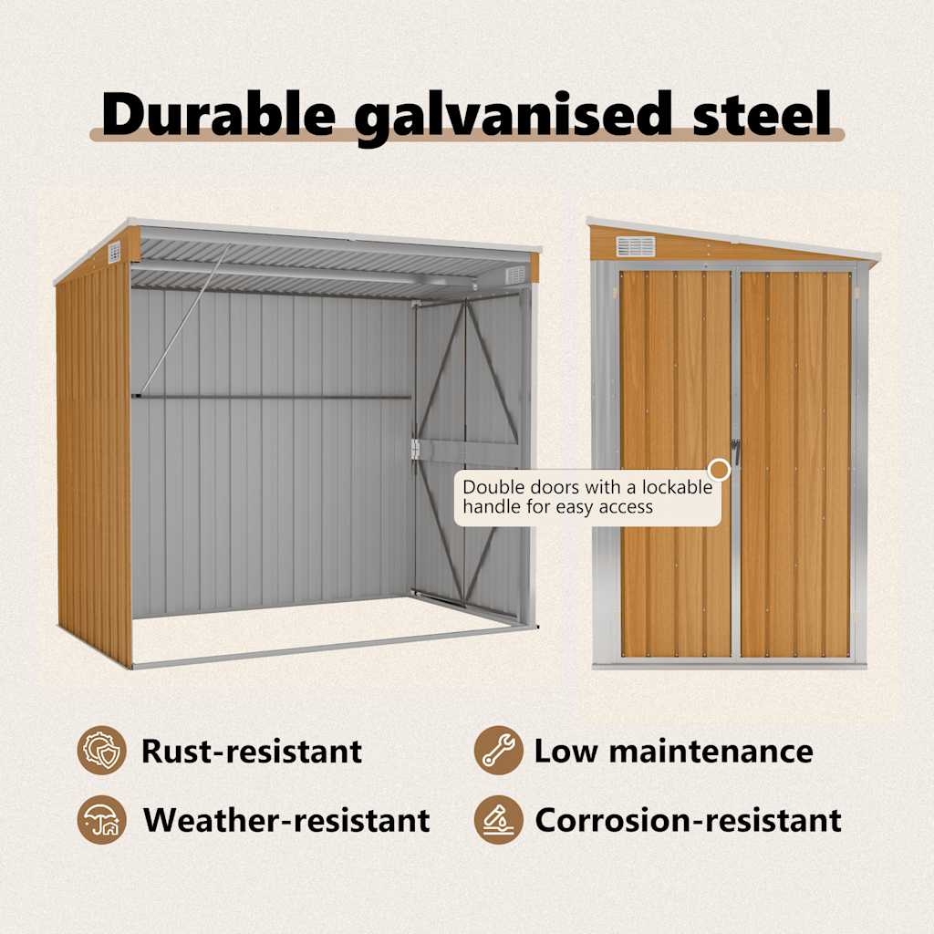 vidaXL Wall-mounted Garden Shed Brown 118x194x178 cm Galvanised Steel