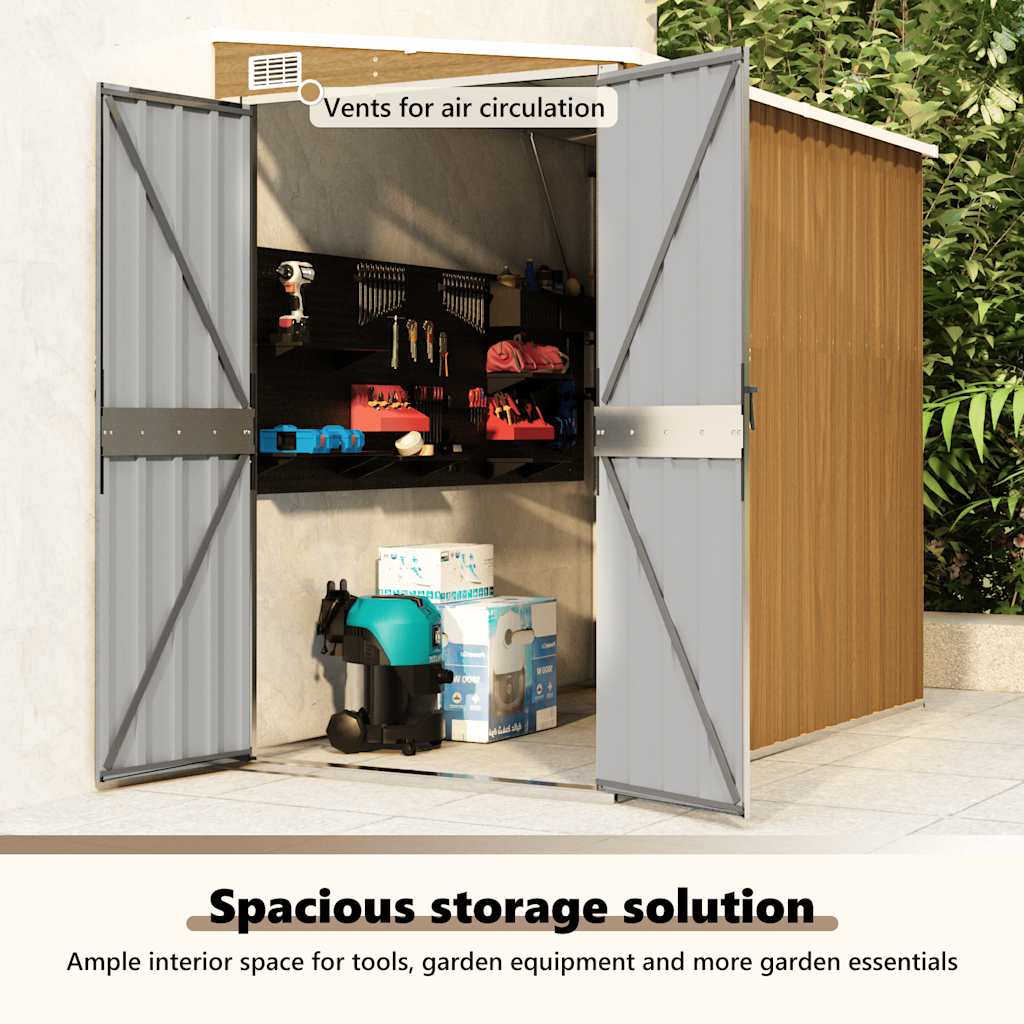 vidaXL Wall-mounted Garden Shed Brown 118x194x178 cm Galvanised Steel