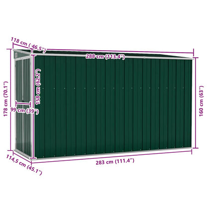 vidaXL Wall-mounted Garden Shed Green 118x288x178 cm Galvanised Steel