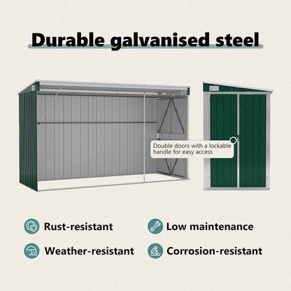 vidaXL Wall-mounted Garden Shed Green 118x288x178 cm Galvanised Steel